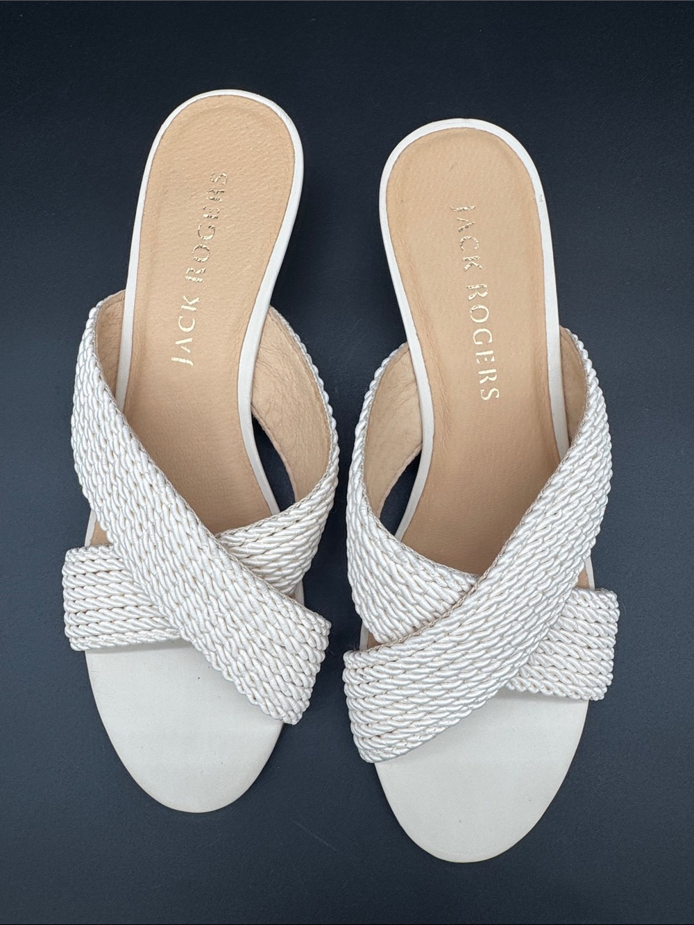 Jack Rogers Ivory Off White Dolphin Mini-Wedge Slide Sandals Size 9